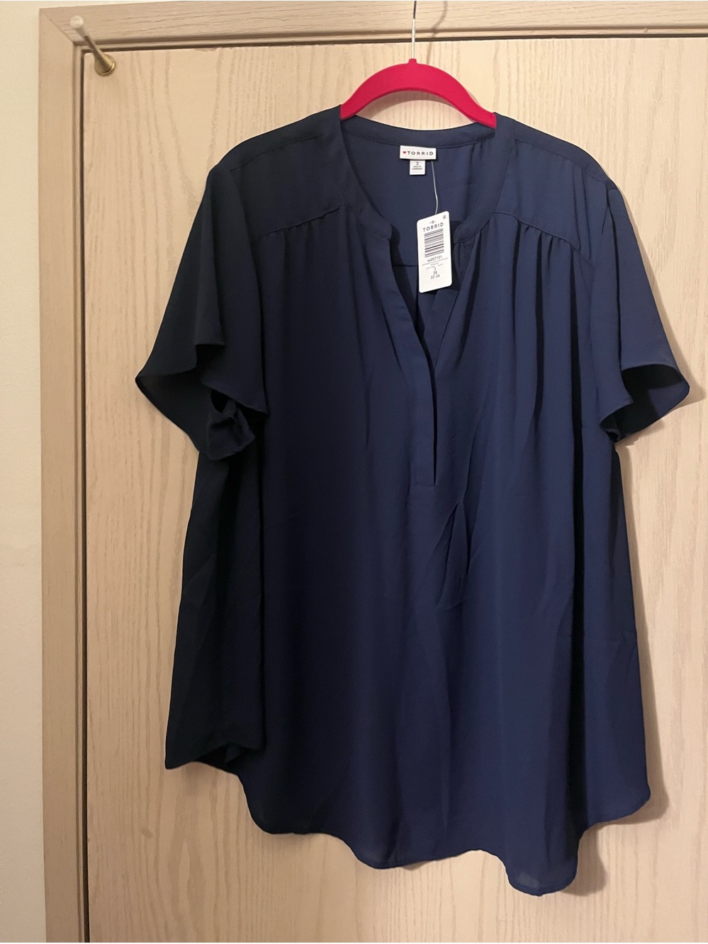 torrid Navy Split-Neck Flutter Sleeve Blouse